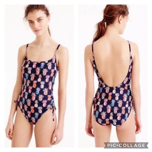 J. Crew Other - J Crew Raffi Painted Pineapple One Piece Swimsuit Drawstring Sides Size 12